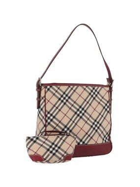 BURBERRY Nova Check Blue Label Shoulder Bag Canvas Beige Silver